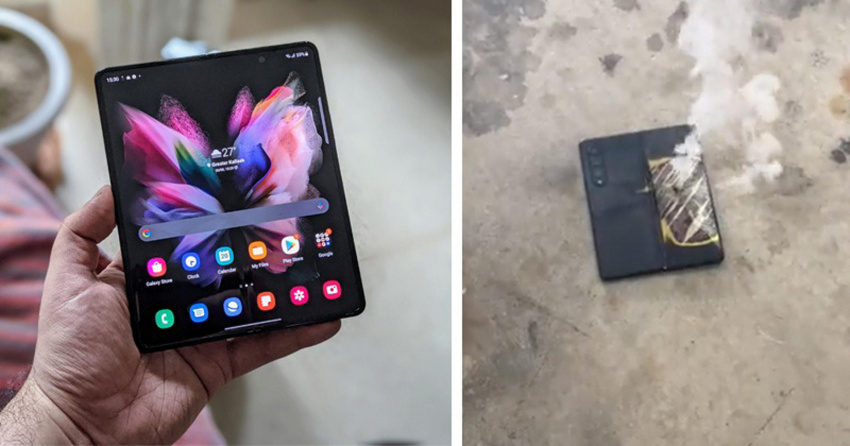 شاهد شاب يوثق لحظة انفجار هاتف سامسونج الجديد القابل للطي
