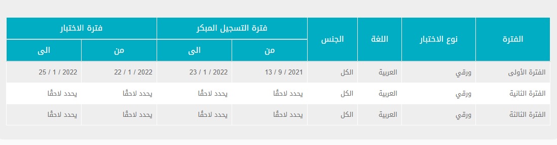 مواعيد اختبار القدرة المعرفية